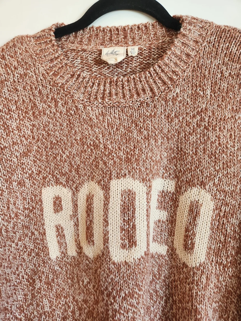 White Crow Rodeo Open Weave Long Sleeve Sweater Size M Ribbed Crew Neck/Cuffs
